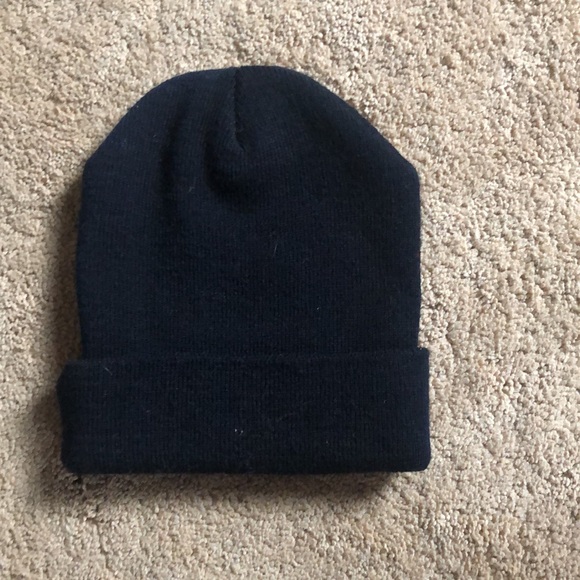 Black knit beanie with 4 hearts on brim; gold, lavender, purple & black hearts - Picture 3 of 3